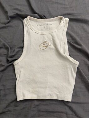 Aeropostale Cream Ribbed Tank with Embroidered Cowboy Hat